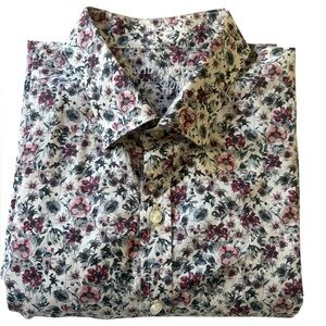 David August Men Luxury Custom Tailored Floral Print Shirt Pink/Gray